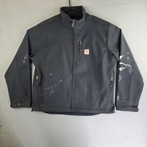 Carhartt Jacket Mens Large Black Quick Duck Pineville Fleece Lined Distressed